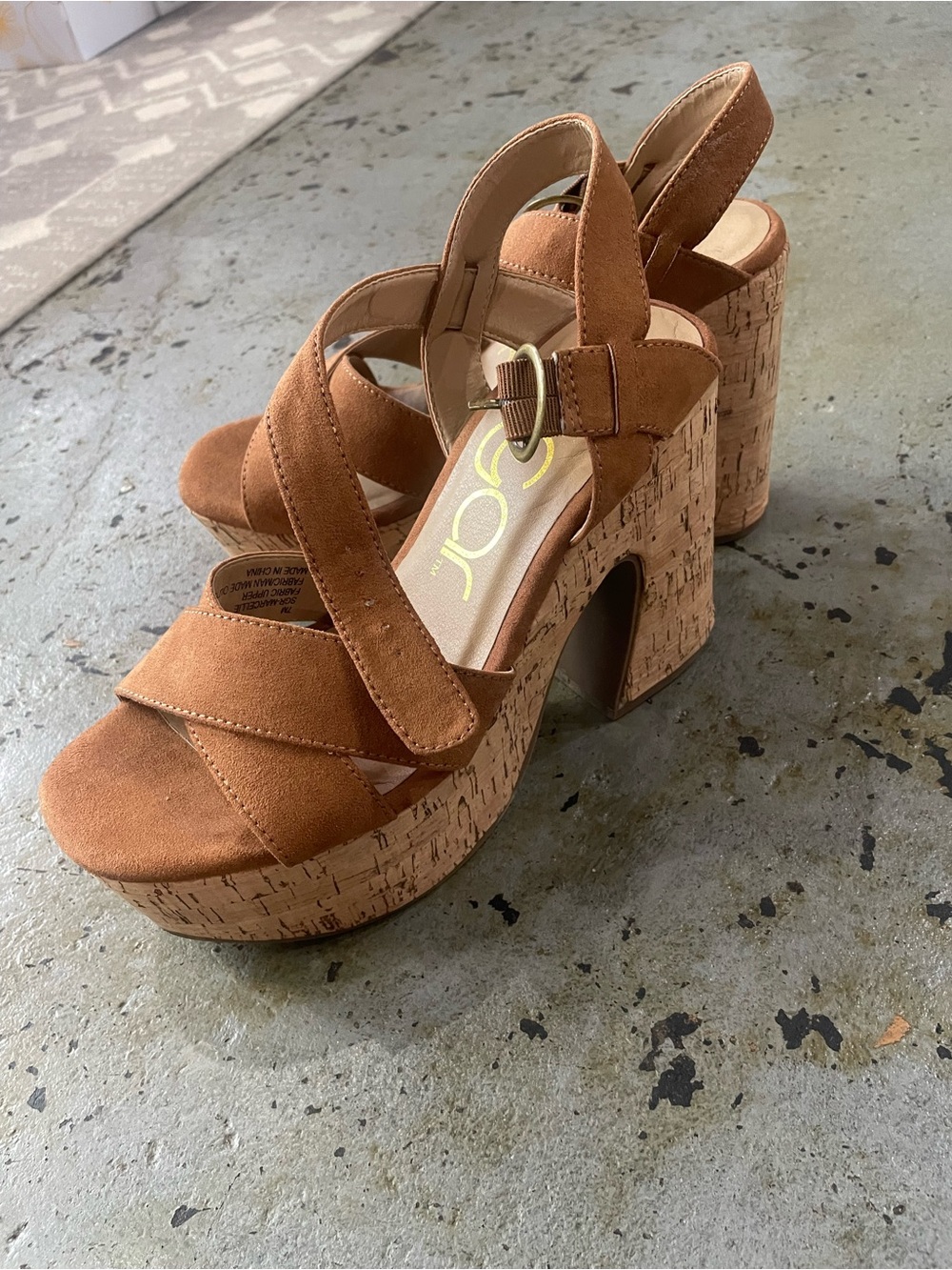 Sugar Women’s Lydia Platform Sandals with Brown Suede Straps and Cork Heels Sz 7 - Picture 13 of 15